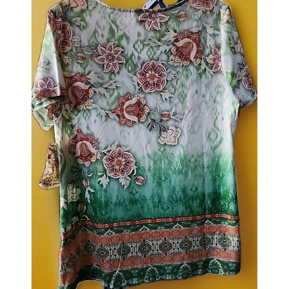 One World Womens Large Floral Geometric Print Tshirt Tunic Top NWT B7 Excellent - Picture 4 of 6
